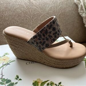 Chelsea & Violet Beaded Tan Wedges